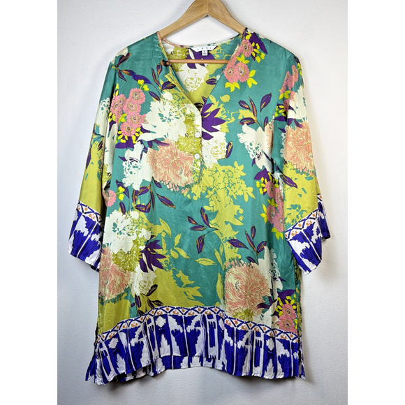 CAbi Women's large 100% Silk Poetry Tunic Top Style 812 Floral fairy Bohemian - Picture 2 of 10